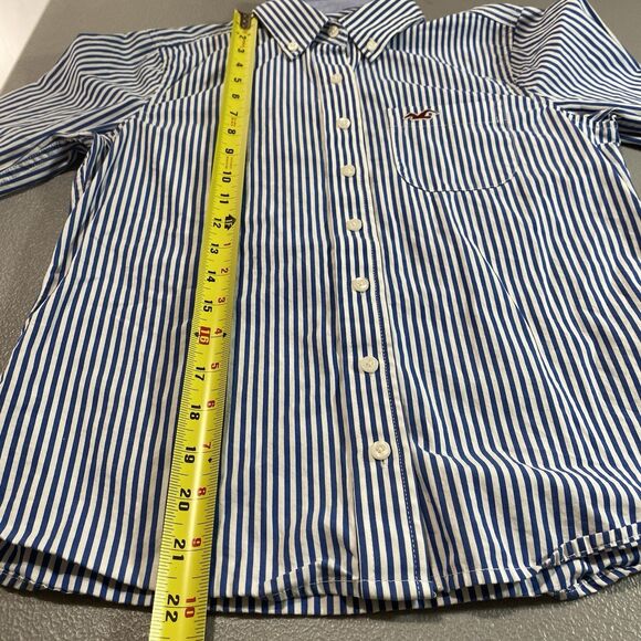 HOLLISTER Shirt Button Down Striped Long Sleeve 100% Cotton Womens S Blue White - Picture 7 of 10